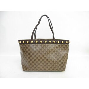 Gucci Brown Studded Tote Crystal Bag GG